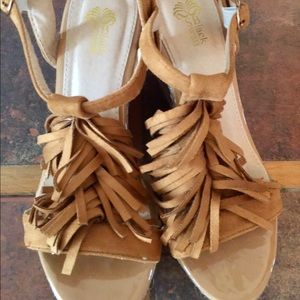 Suede Fringe Wedge Heel Sandal
